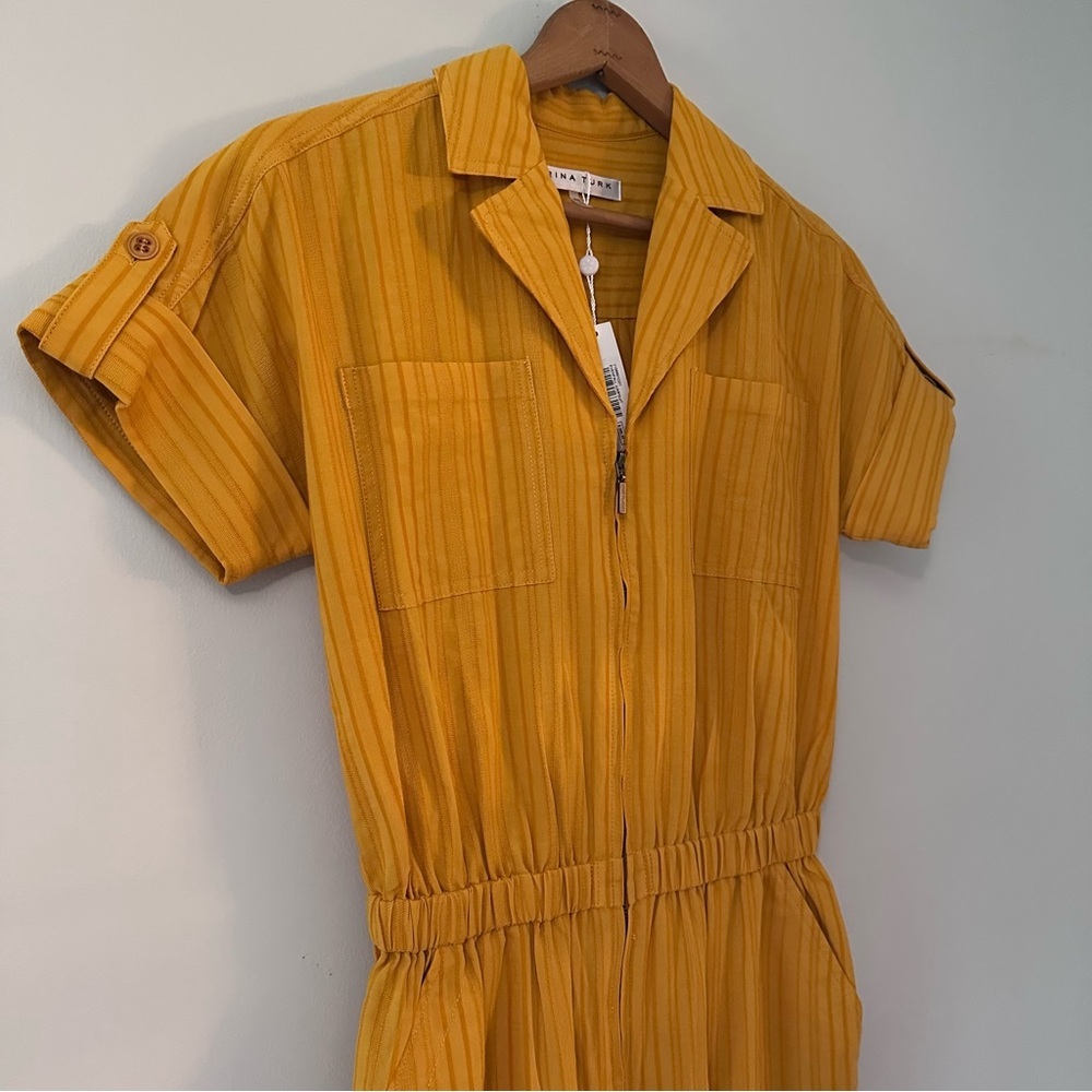 Trina Turk Evenfall Jumpsuit Honey Mustard Yellow Short Sleeve Cropped Size XS - Picture 5 of 11